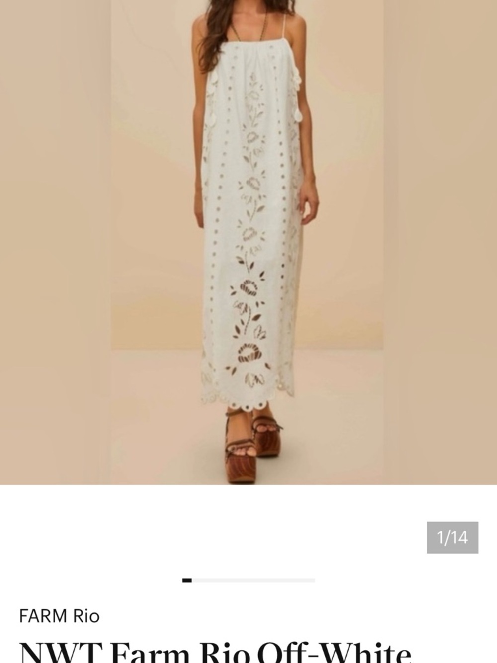 FARM Rio Off-White Eyelet Column Maxi Dress